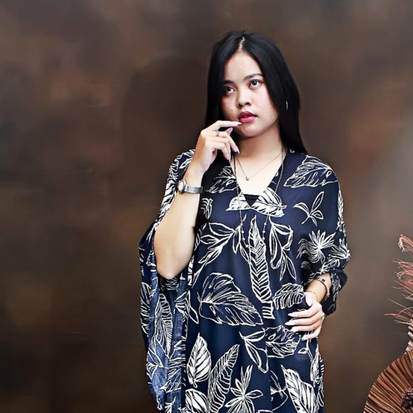 0137/Navy Color Long Kaftan, Rayon Viscose Material - Picture 11 of 12